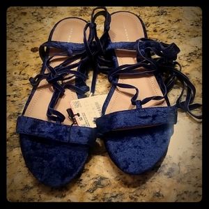 Zara Blue Velvet Gladiator Sandals Size 9